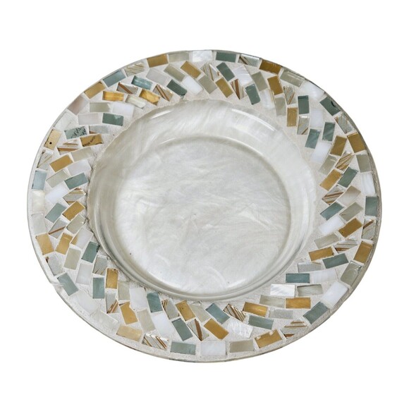 Spring Mossaic Yankee Candle Votive Holder Glass Plate Blue & Brown Tile Dish - Picture 2 of 7